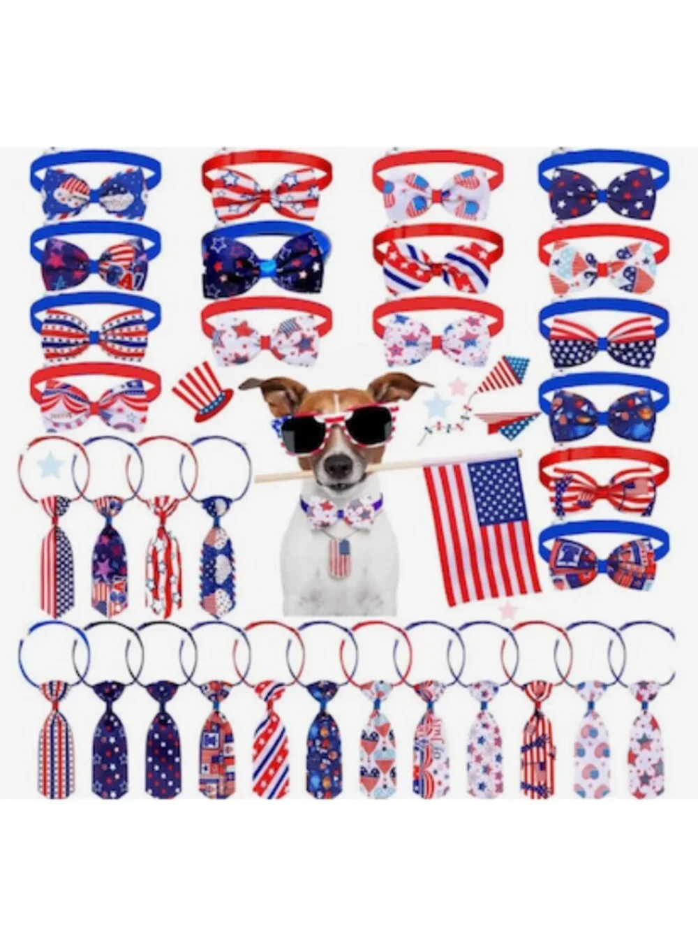 🇺🇸 USA Patriotic Pet Tie Set Stars Stripes Adjustable Dog Cat S/M NEW